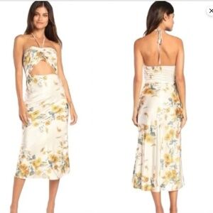 floral cutout halter midi dress